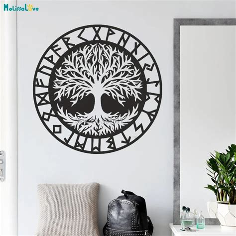 Yggdrasil Autocollant Mural Arbre De Vie Rune Papier Peint En Vinyle