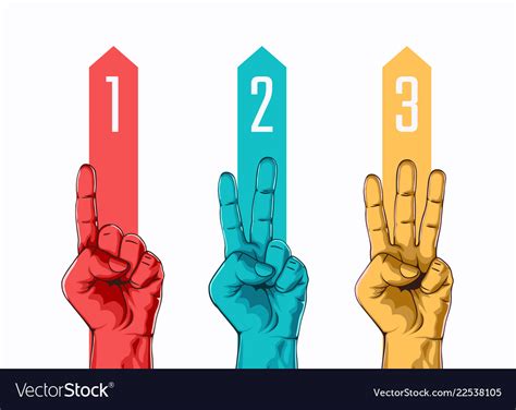 Set of counting one two three hand sign Royalty Free Vector