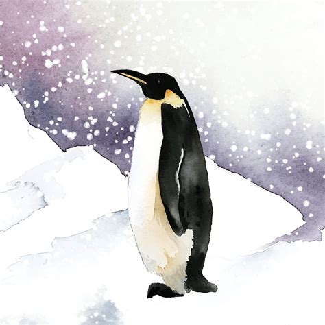 Emperor Penguin In The Snow Watercolor Vector Free Image By Rawpixel