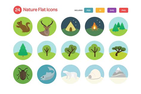 大自然元素图标素材 Nature Flat Icons Set 云瑞设计