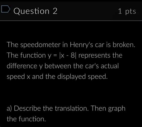 The Speedometer In Henry S Car Is Broken The Function Y X 8 Represents The Difference Y