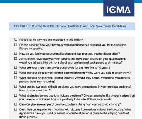 Checklist 12 Of The Best Job Interview Questions To Ask Local Government Candidates