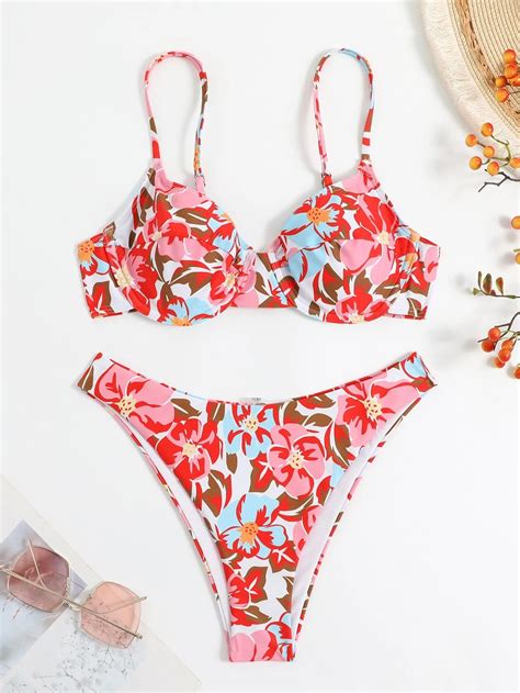 SHEIN Swim Fato de biquíni underwire impressão floral SHEIN Brasil