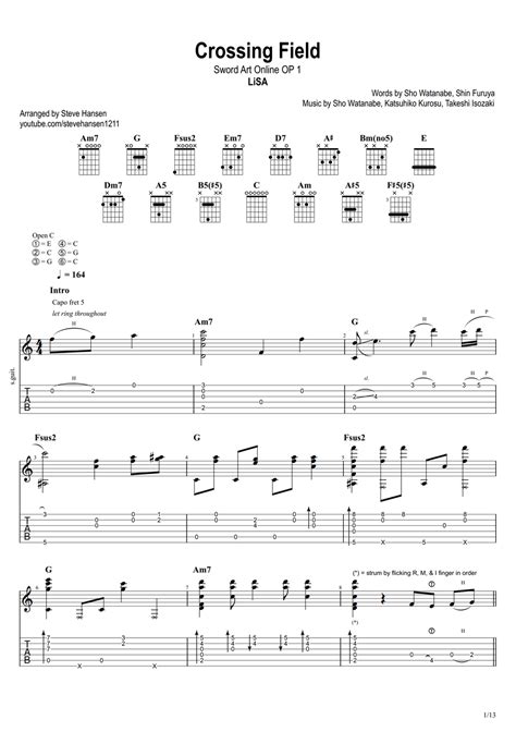 Lisa Crossing Field From Sword Art Online Fingerstyle Tab By Steve Hansen