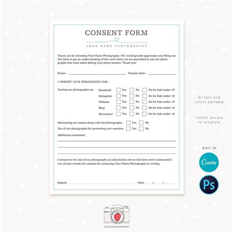 Photography Consent Form Template Photography Permission Form Template