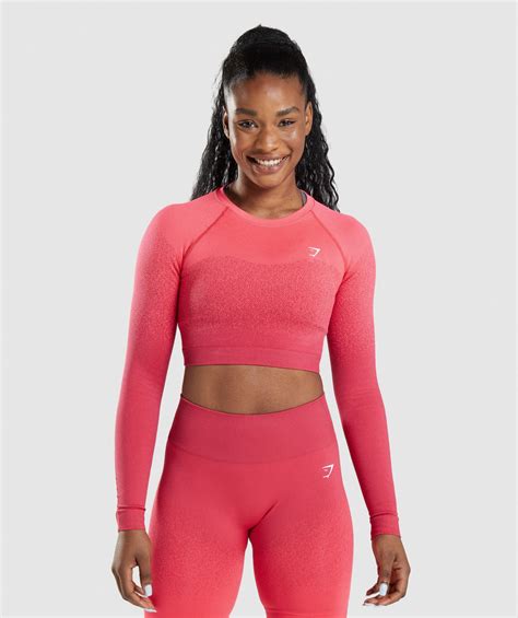 Gymshark Adapt Ombre Seamless Long Sleeve Crop Top Pink Red Gymshark