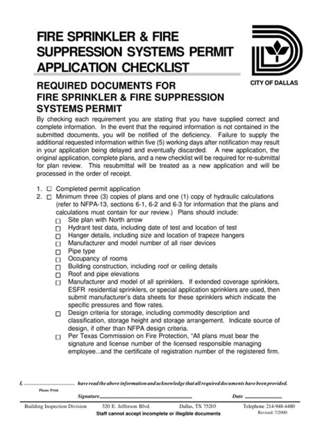 City Of Dallas Texas Fire Sprinkler Fire Suppression Systems Permit