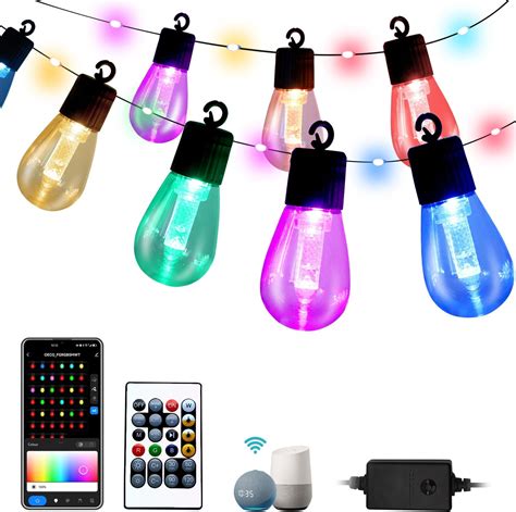 Smart Outdoor String Lights With Remote 50FT RGB Color Changing Patio