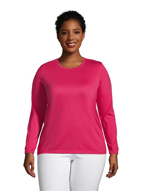 Lands End Womens Plus Size Relaxed Supima Cotton Long Sleeve Crewneck