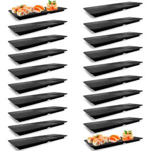 Kit 20 Pratos Travessa Retangular 33 Cm Em Melamina Para Sushi Preto