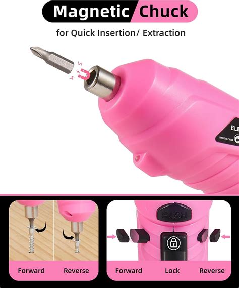 DASAW-Pink Cordless Electric Screwdriver Set, 4.1V Rechargeable Small