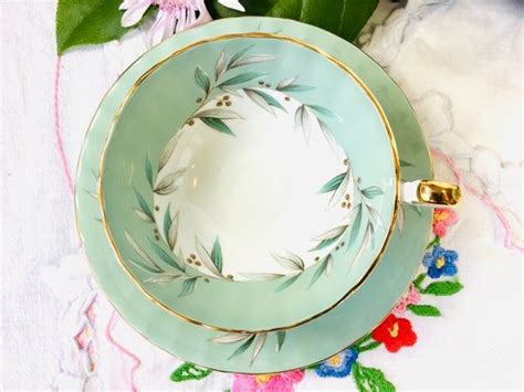 Sage Green Aynsley Pedestal Teacup And Saucer With Gold Trim Etsy