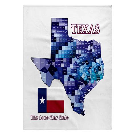 3dRose, Flag and County map of Texas in blues with state name and