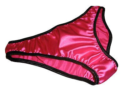 Shiny HOT PINK SATIN Black Trim French BIKINI BRIEF Panties PLAIN