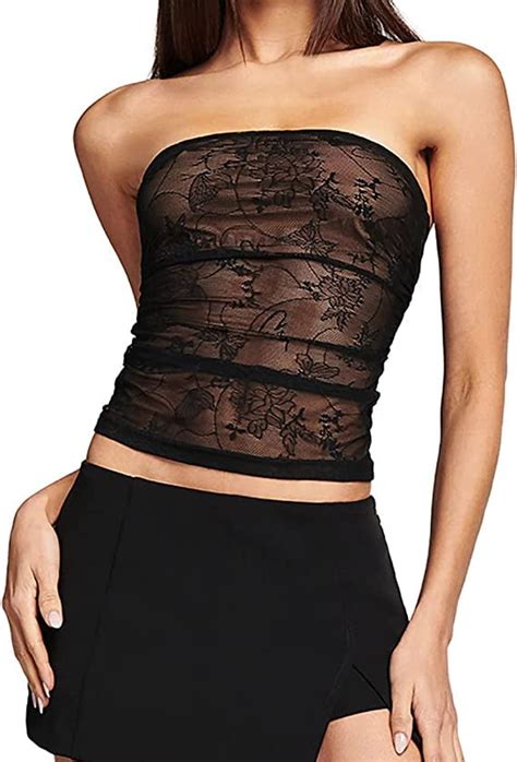 Women Y2k Lace Cami Crop Top Y2k Strapless Tube Top Sleeveless Backless