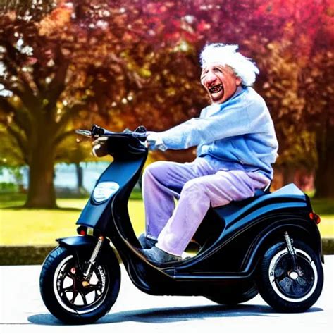 Albert Einstein Rides An Electric Scooter With His Stable Diffusion