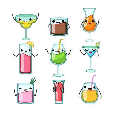 Premium Vector Cocktail Character Set Cartoon Vector Illustration