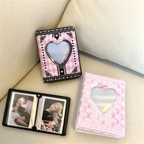 Ins Black Plaid Photo Album 3 Inch Heart Hollow Idols Photocards Cards