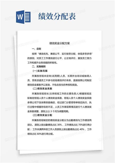 绩效奖金分配方案word模板下载编号lokpnnno熊猫办公