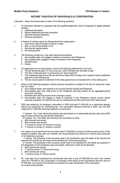 Income Tax (MCQ) - Additional reference for course - INCOME TAXATION OF