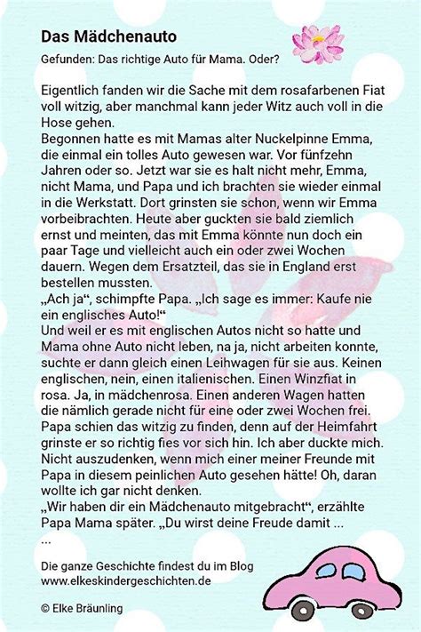 Das Mädchenauto Elkes Kindergeschichten Geschichten Für Kinder Lustige Geschichten Für