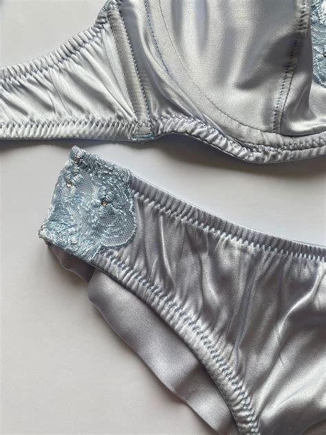 Satin Lingerie Set Sissy Lingerie Sky Blue Bra And Panties Custom Transgender Lingerie Set