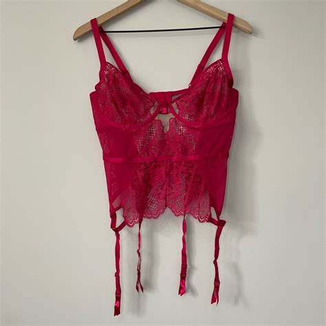 Adore Me Intimates Sleepwear Adore Me Nwt Red Lace Sheer Bustier Lingerie With Garters X