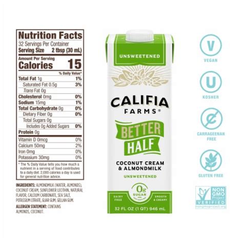 Califia Farms Better Half Unsweetened Coconut Cream Almondmilk 32