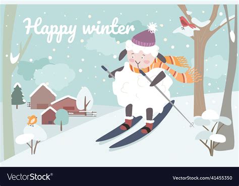 Happy winter animals concept background Royalty Free Vector