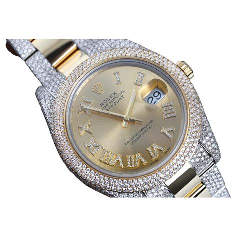 Rolex Datejust 41 Mm Diamond Iced Out 25 Carats Arabic Two Tone Watch