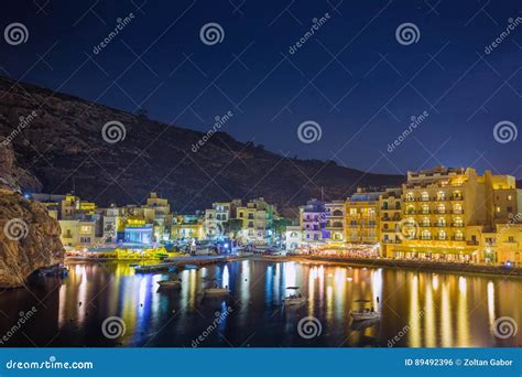 Xlendi, Gozo - Beautiful Aerial View Over Xlendi Bay by Night Stock ...