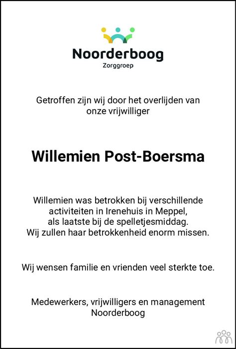 Willemien Post Boersma Overlijdensbericht En Condoleances