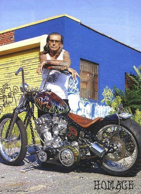 Indian Larry Posing With His Chain Of Mystery Bike Fully Engraved By Bobber Motorcycle