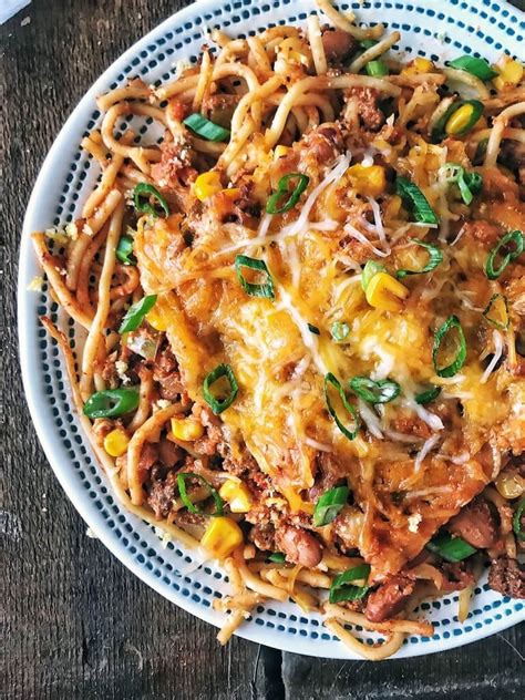 Chili Cheese Spaghetti Bake - The Skinnyish Dish