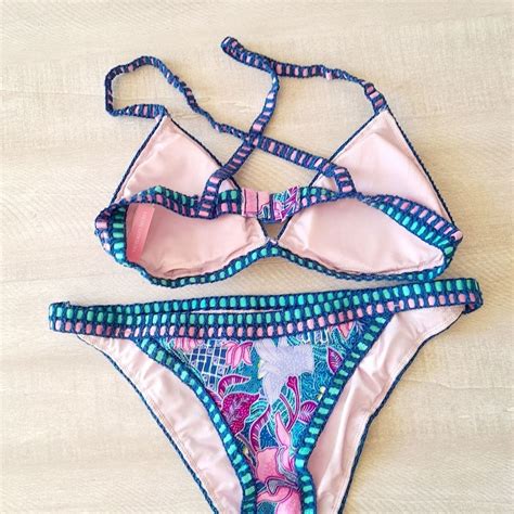 VICTORIAS SECRET Bikini Set With Crochet Trim Sz M Gem