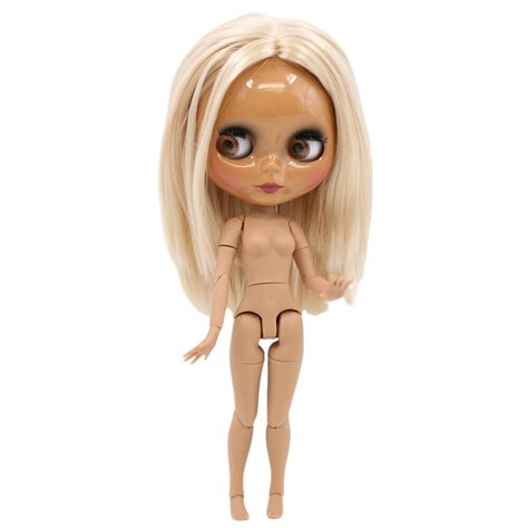 Neo Blythe Doll With Blonde Hair Dark Skin Shiny Cute Face Custom Jointed Body This Is
