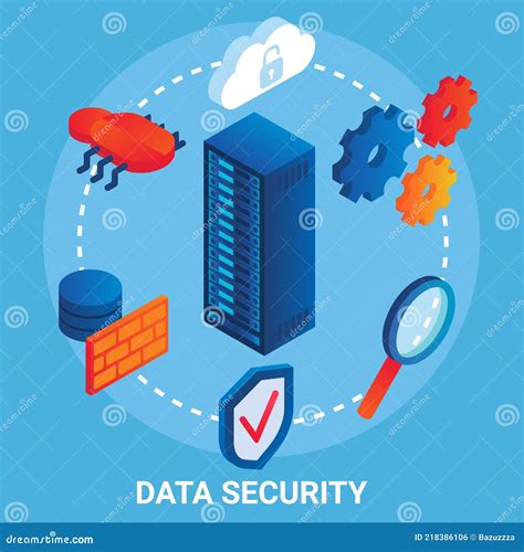 Data Security Flowchart Vector Illustration Isometric Server Rack