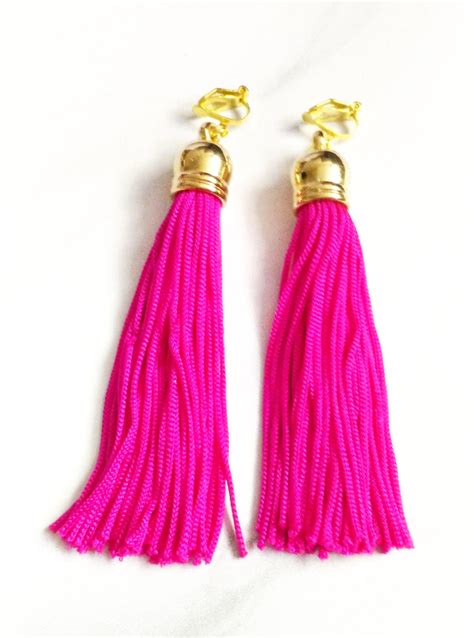 Handmade Boho Hot Pink Tassel Clip On Earrings Hot Pink Etsy Pink Tassel Handmade Boho