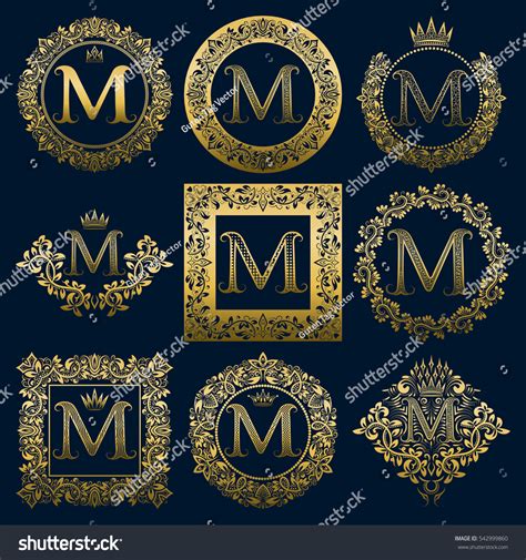 Vintage Monograms Set M Letter Golden Stock Vector Royalty Free