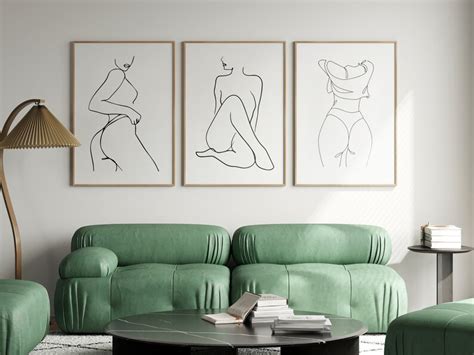 Woman Line Art Print Female Figure Line Art Set Naked Etsy