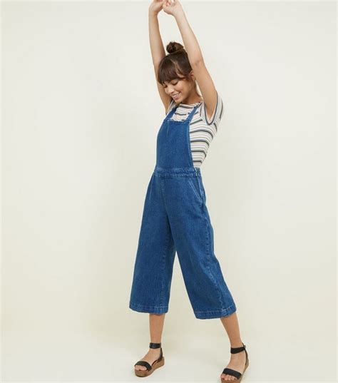 Blue Denim Wide Leg Dungarees New Look Wide Leg Denim Dungarees