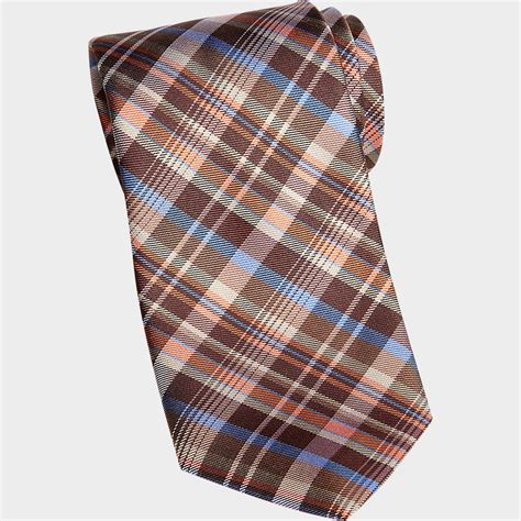 Jhane Barnes Brown Plaid Narrow Tie Regular Length Ties Mens