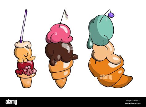 Colección De Helado Con Bola Y Cono Doodle Ilustración Vectorial