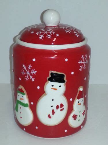 Hallmark Cookie Jar Red Snowman Snowflakes Ebay Christmas Cookie