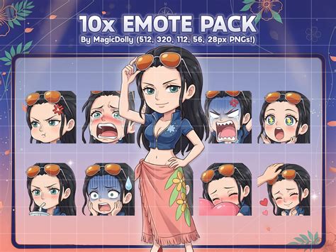 Nico Robin Chibi Emotes Pack, One Piece Anime Stickers (digital