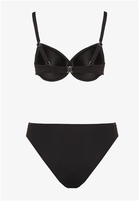 Czarne Bikini Biustonosz z Trójkątną Ozdobą i Majtki Typu Figi Natisalia Born2be