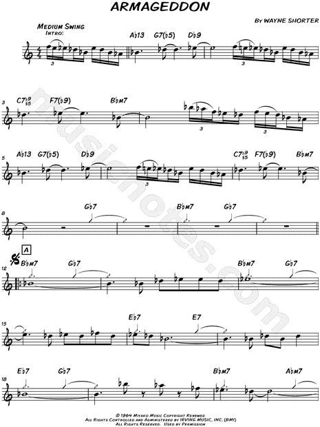 Wayne Shorter Armageddon Sheet Music Leadsheet In Bb Minor