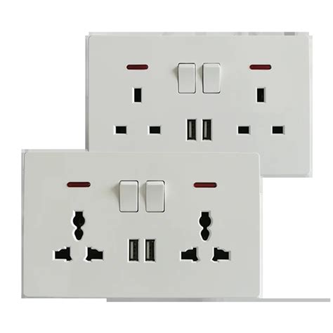 Ukbsbritishbritain 110v 240v 250v Ac 13a Dual Socket With Usb Two 2gang 2 Gang 13a Socket