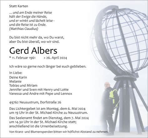 Traueranzeigen Von Gerd Albers Noz Trauerportal