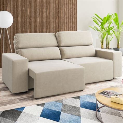 Sofá Lugares Charm Reclinável E Retrátil Nude Vian Leroy Merlin